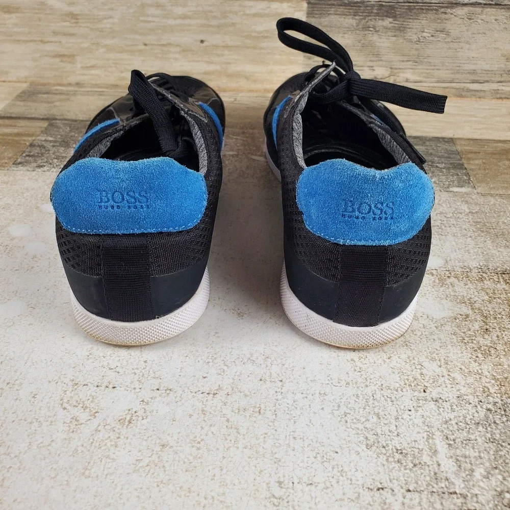 Hugo Boss Shuttle Tenn Tech Mens Shoes 7 Black Striking Blue Lace-Up Sneakers